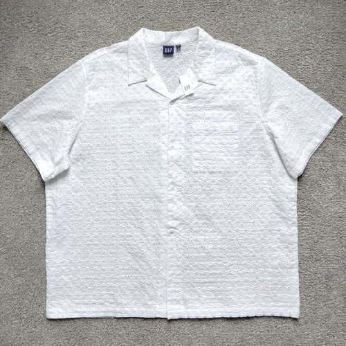 NWT 3XL Men's GAP White Eyelet Button Down Hawaiian Short Sleeve Shirt NEW
