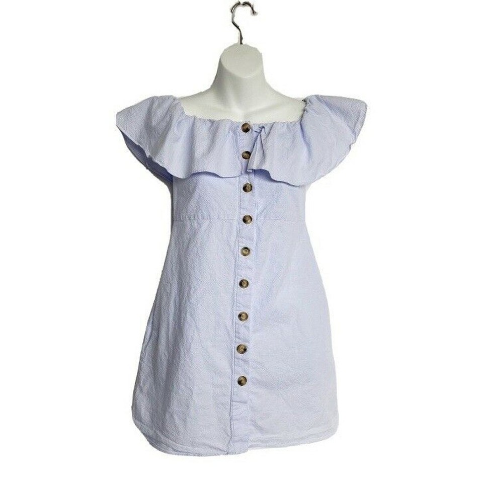 trf Zara Tunic Dress Sz XS Blue OffShoulder Button Front w/ Pockets eBay