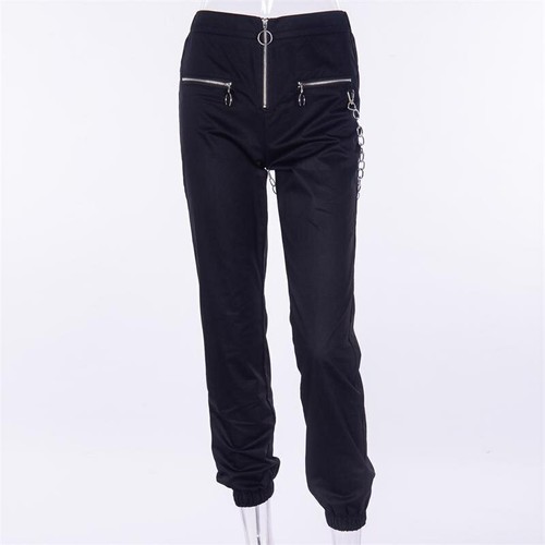 Pantalones Negros Con Cadena Cremallera Para Mujeres Moda Gótico Casual  Elegante | eBay