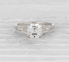 Antique Art Deco 1.55 Carat Asscher CZ Engagement Ring 925 Sterling Silver