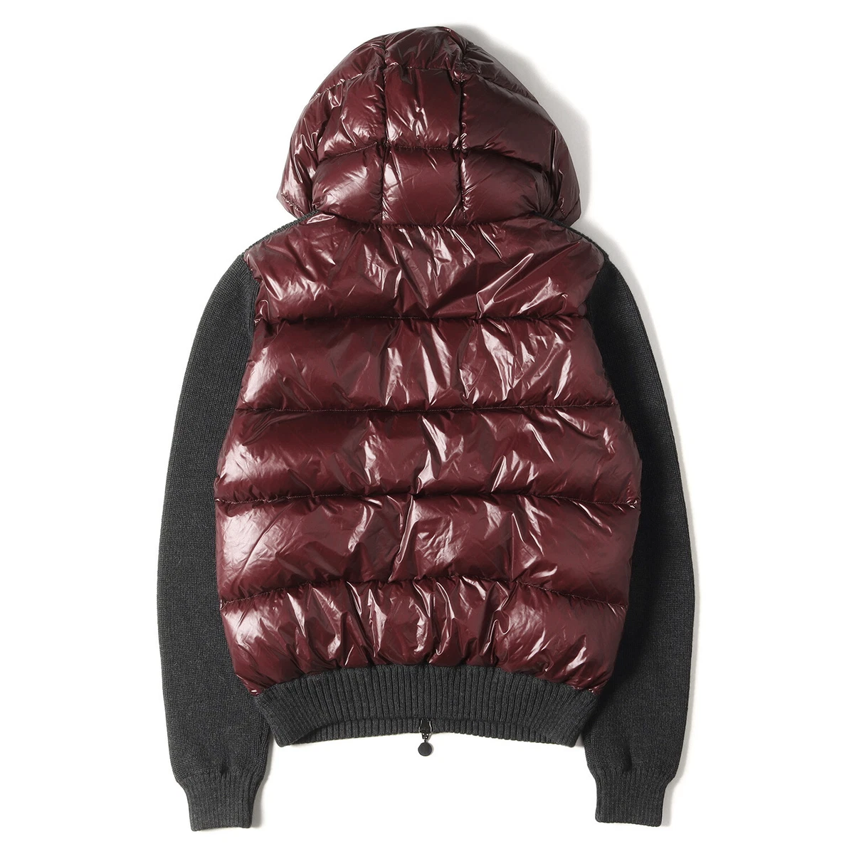 Used Moncler Hooded Knit Combi Down Jacket Size L Gray Dark Red | eBay