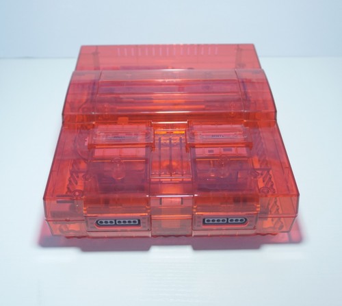 Transparent Clear Red Super Nintendo SNES Game Console SNS-001 with Green LED - Picture 7 of 14