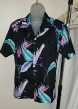 VINTAGE MENS SHORELINE HAWAII SHIRT SIZE S-M SUPER NICE BLACK W/VIVID COLORS