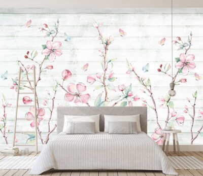 3D Pink Flower Branch G1824 Wallpaper Wall Murals Removable Self-adhesive Honey