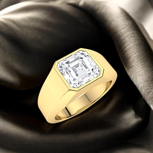 1.50 Ct Asscher Engagement Mens Band IGI Lab Created 14K Yellow Gold Ring - Picture 4 of 10