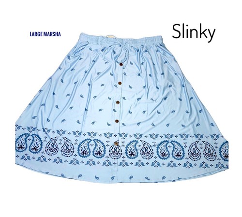 Large Lularoe Marsha Midi Button Up Skirt Pockets Paisley Blue Dipped Fits 14/16