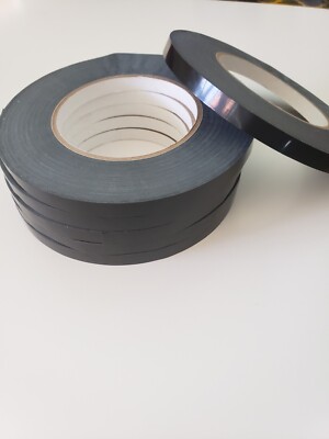 6 Rolls 3/8'' x 180 Yd Produce Poly Bag Sealing Tape 2.4 Mil  Black