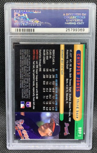 🔥1996 Bowman's Best ATOMIC REFRACTOR Chipper Jones PSA 10 GEM MINT POP 10! - Picture 2 of 2