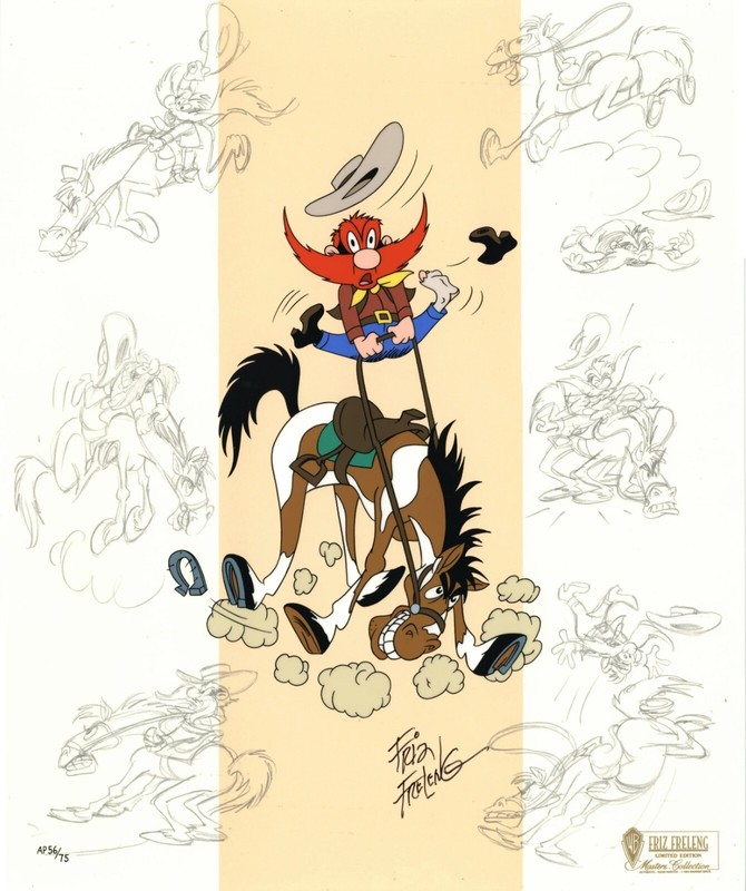 Yosemite Sam Two Ride Em Sam! WB Ltd E Animation Cel 750 Signed Friz Freleng