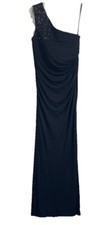 Laundry by Shelli Segal Beaded One Shoulder Gown Black Jersey Size 6 Maxi Dress