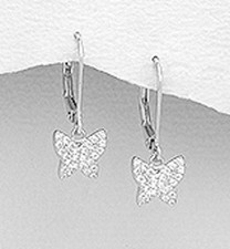 1" Solid Sterling Silver Butterfly CZ Sparkling Leverback Earrings 1.8g