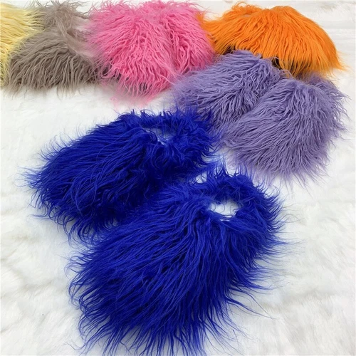 Outside Fashion Fluffy Sheep Mongolia Fur Sliper Shose For Women And Men - Picture 3 of 35