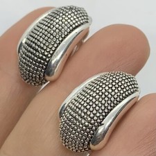 VTG PEBBLED SILVER CHUNKY HALF HOOP EARRINGS CLIP-ON