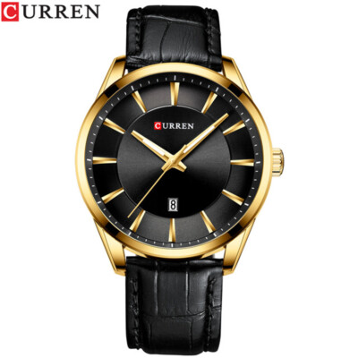 CURREN Men Watch Casual Leather Bracelet Wristwatch Large Dial Male Watches Gift