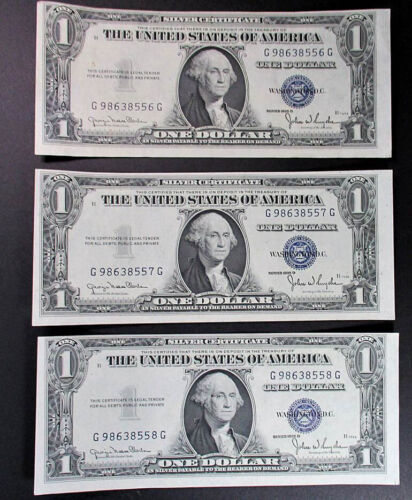1935 D Silver Certificate, 3 notes off center print error (A165)
