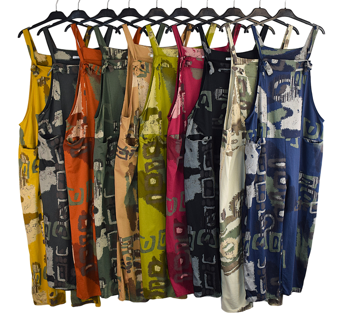 Ladies Italian Lagenlook Quirky Print Dungarees Casual Comfy All-in-One  Jumpsuit