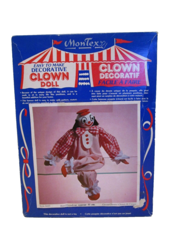 Vintage 1983 Montex Easy to Make Decorative Clown Doll Kit Approx. 51cm complete - Afbeelding 1 van 7