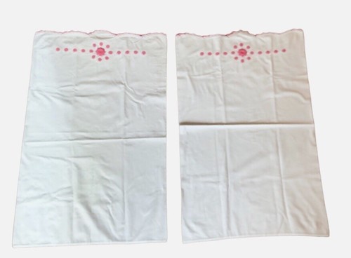 VNT Cotton Pillow Cases Embroidered Pop Up Crochet Pink Flower Scalloped Edge - 第 4/19 張圖片
