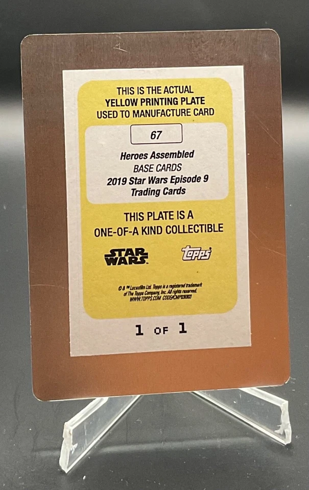 Placa de impresión amarilla Topps Star Wars Episodio 9 2019 #67 “Héroes ensamblados” 1/1 Foto 2 de 2