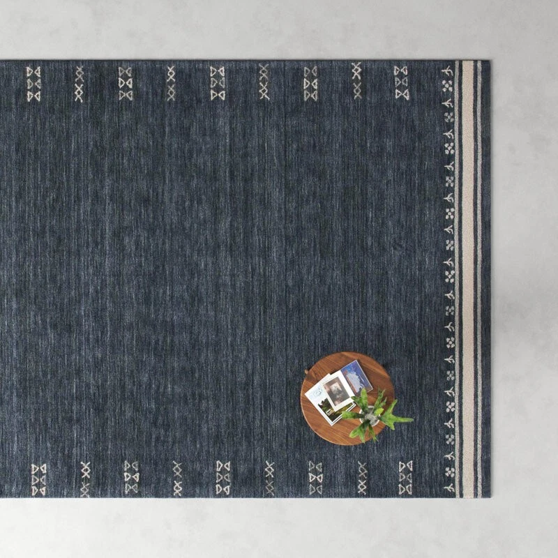 Alfombra de lana hecha a mano 5X8 6X9 8X10 9X12 alfombra lisa azul alfombra de lana alfombra venta Foto 2 de 4