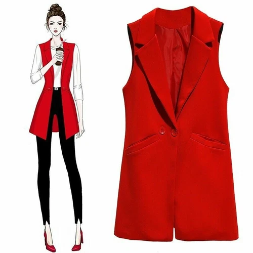 Gilet donna tuta gilet lungo smanicato blazer giacca spolverino cappotto cardigan - Foto 4 di 15