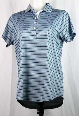Haus Of Gray Coop Heather Grey Blue Striped Polyester Polo Shirt Women's L