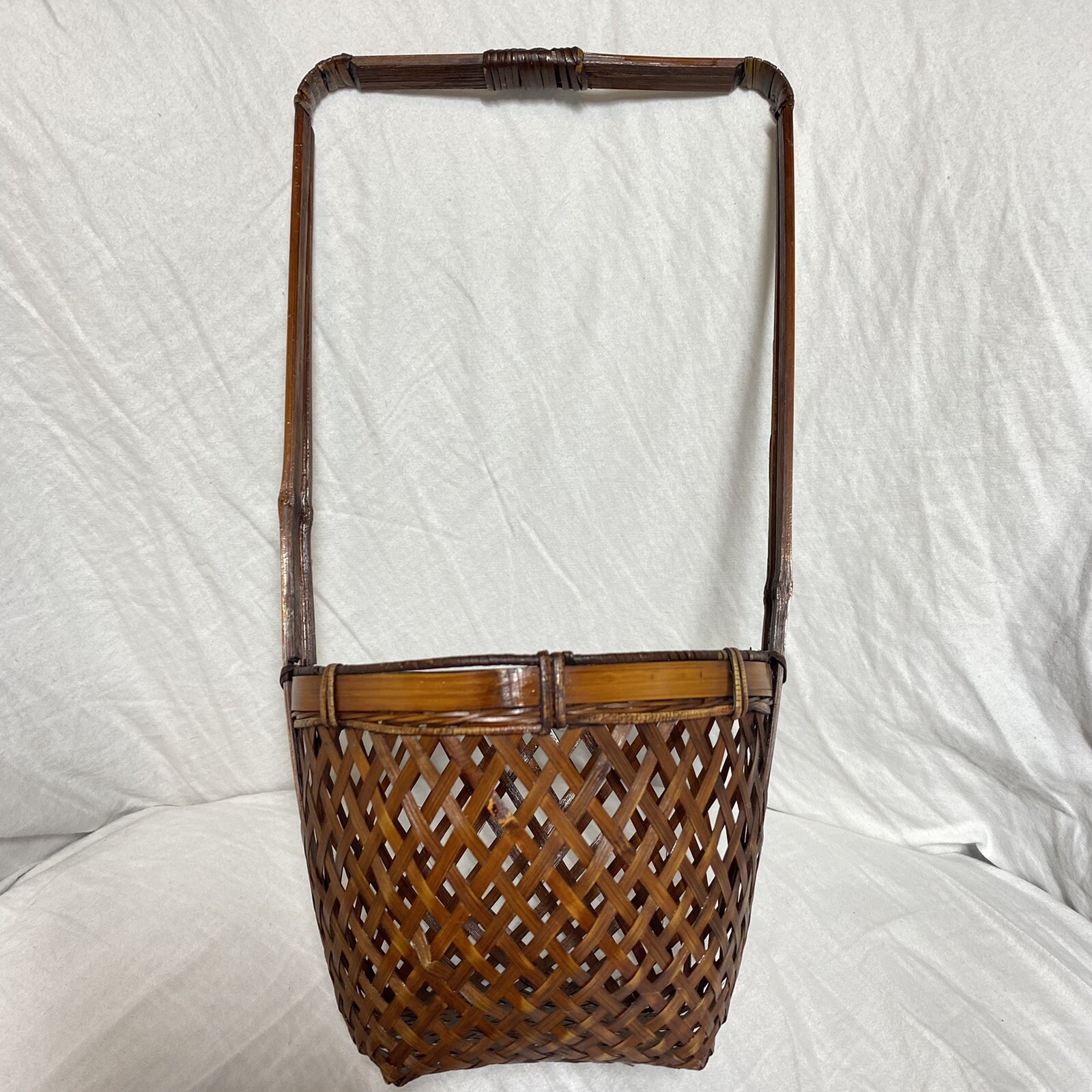 Vintage Japanese Woven Bamboo Basket Ikebana Hanakago Flower 12” Square
