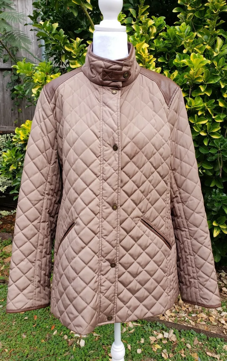 Ralph lauren quilted jacket outlet with faux leather trim