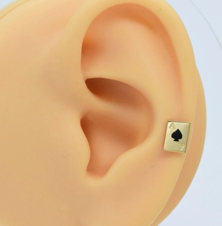 14K Solid Gold Ace Of Spade Nose/Ear Piercings For Men/Women Birthday Gifts. - Image 2 of 4