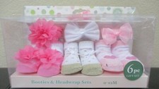 Little Me Booties Headwrap Sets 1-12 Months 6 Pc Gift Set Pinks NEW