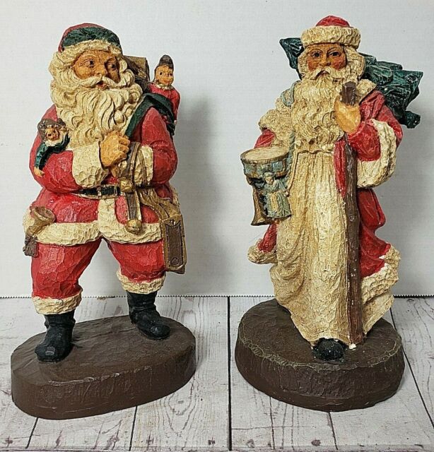 Two (2) Hand Painted Resin Santa Claus Figurines Vintage mid-1900s 8