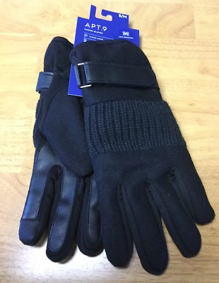 Apt. 9 Men's Black Casual Wool / Knit Gloves - SZ S/M - Fleece Lining NWT $36.00