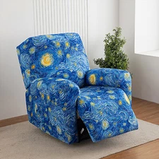 Printed stretch recliner cover, side pockets, home decor protection, stylish