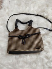 Longaberger Homestead Black Tan Checkered Plaid Fabric and leather bag