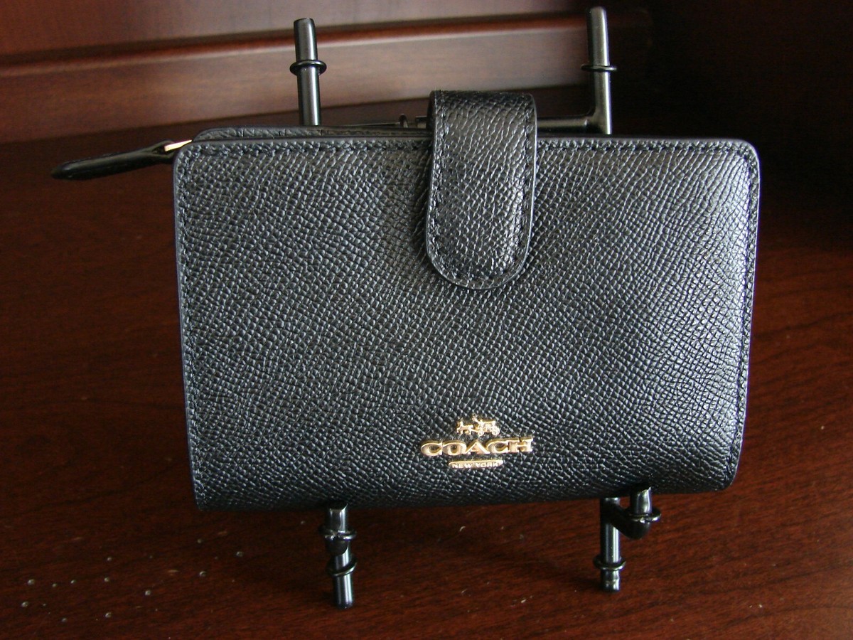 COACH Crossgrain Leather Medium Corner Zip Wallet BLACK 11484 NWOT 