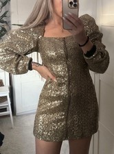 Zara Kleid Pailletten Dress Gold 38 m Party Cocktail Trend