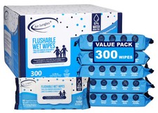 Flushable Wipes 6 Pack, 300 Wipes, Extra Large 7"x7", Gentle Cleansing Adult ...