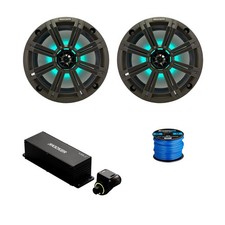 2x Kicker 8" 300W Marine LED Speakers, Charcoal Grille, Controller w/Wire