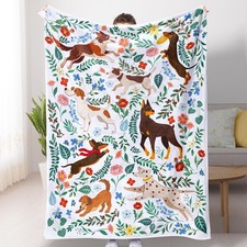 Dog Blanket Ultra Soft Floral Throw Blankets Gifts for 50" 60", Brown Dogs