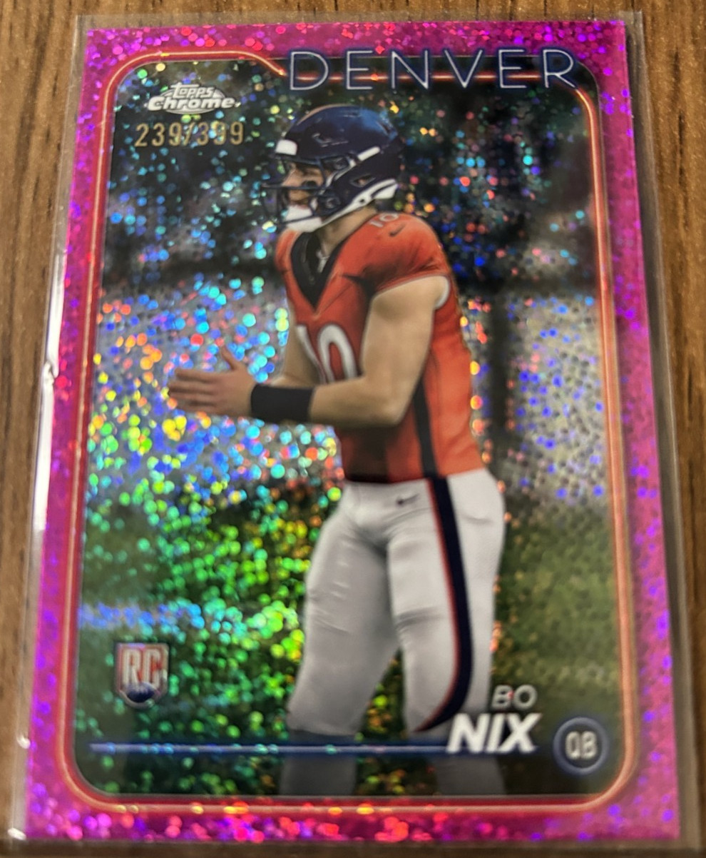 2024 Topps Chrome - Rookies Bo Nix #206 Magenta Speckle Refractor 239/399 (RC)