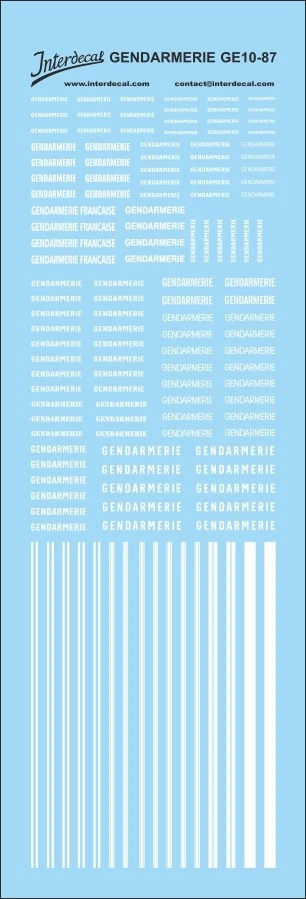 Gendarmerie 10 1/87 Décalcomanies blanc 136x43mm INTERDECAL - Photo 1/1