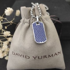 Sterling Silver with Sapphires Chevron Dog Tag Necklace Length 55cm