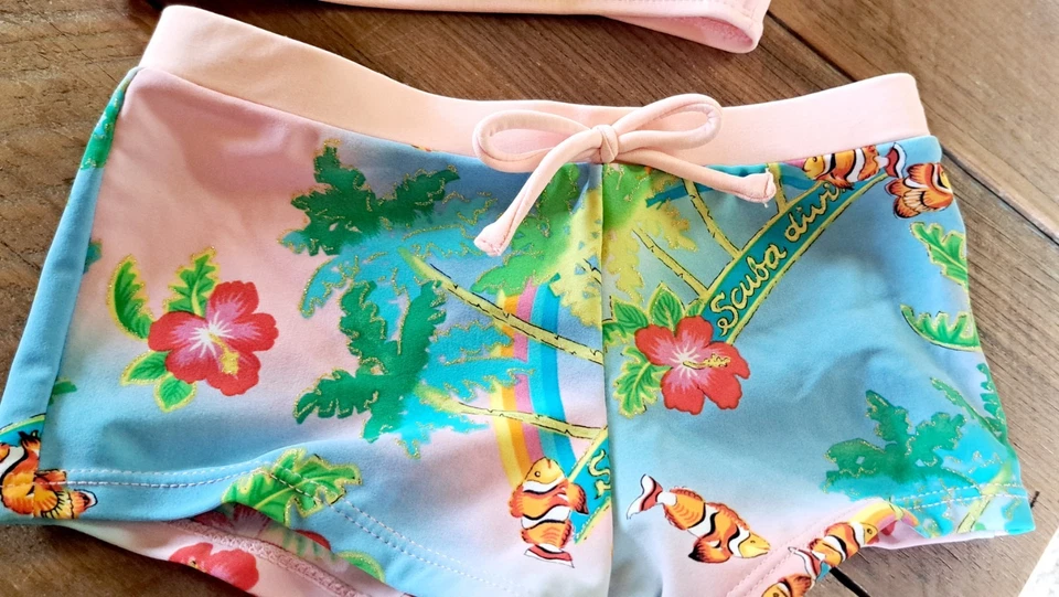 Maiô feminino JOE BOXER 2 peças tamanho 6-6x rosa tropical peixe havaiano Nemo - Imagem 3 de 4