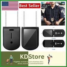 Cowhide Leather Police Badge Holder with Clear ID Window  Neck Chain