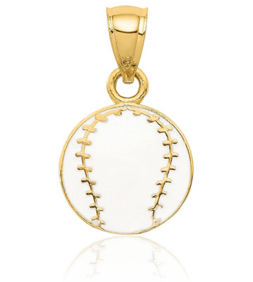14K massives Gelbgold Medium Baseball Anhänger Halskette 20mm 3/4 Zoll poliert