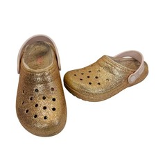 Crocs Kids Classic Lined Gold Glitter Clogs Faux Fur Warm Shoes Size J3 Sherpa