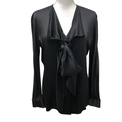 Christian Dior Silk Tie Neck Blouse Top Womens 12 Black Old Money Designer