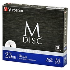 Verbatim M-Disc BD-R 25GB 5 Pack 1-6x Speed Blu-ray Recordable White Label Disc