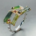 Rough gems Natural Tourmaline Ring 925 Sterling Silver Size 6.5 /R467922