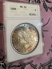 1888 Morgan Silver Dollar ANACS Soapbox MS62 Dual Sided Blue Toned Awesome Coin